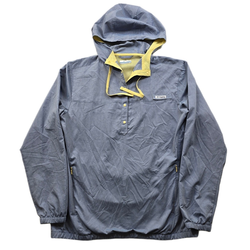Columbia PFG Hoodie Jacket Mens‎ Medium Blue Yellow Pullover Windbreaker